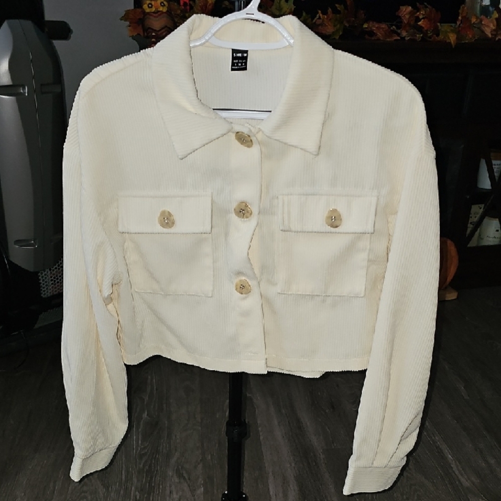 Shein Cropped Corduroy Shacket! Creamy White! Sz Small NWOTS